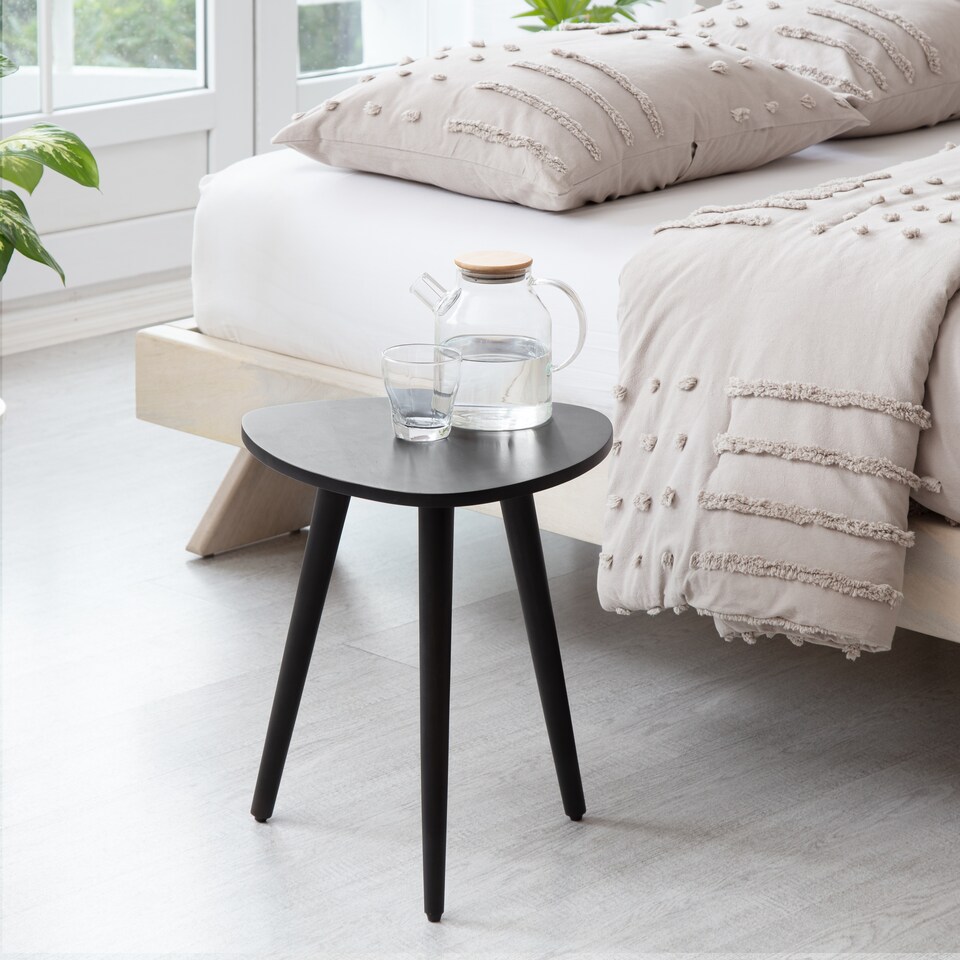 image 1 of MH London Tora Triangle Side Table, Mango Wood End Table with Tripod Legs