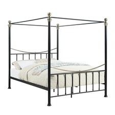 Marylebone Traditional Four Poster Canopy Metal Bed Frame | Black | Black & Brass | King