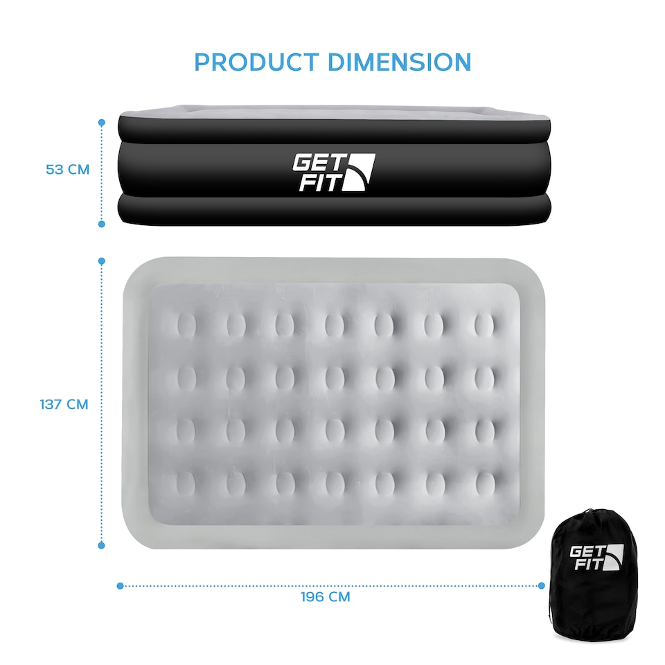 image 1 of Get Fit Air Bed With Built In Electric Pump - Premium Double Size - Blow Up Bed With Free Pillow - Elevated Inflatable Air Mattress | Black | Black / Grey | 1