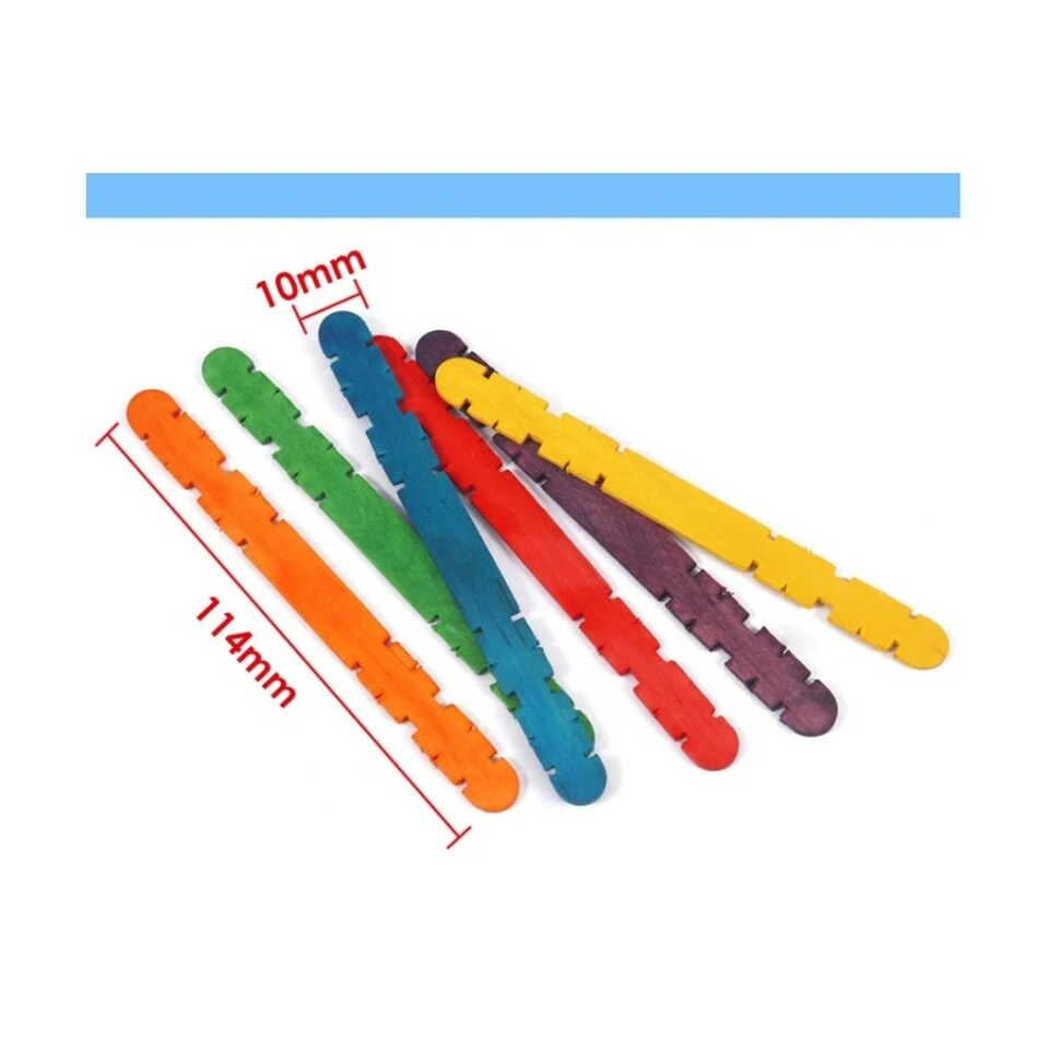 image 1 of Pack of 50 Assorted Colour Wooden Sticks with Grooves 114 x 10 x 2mm