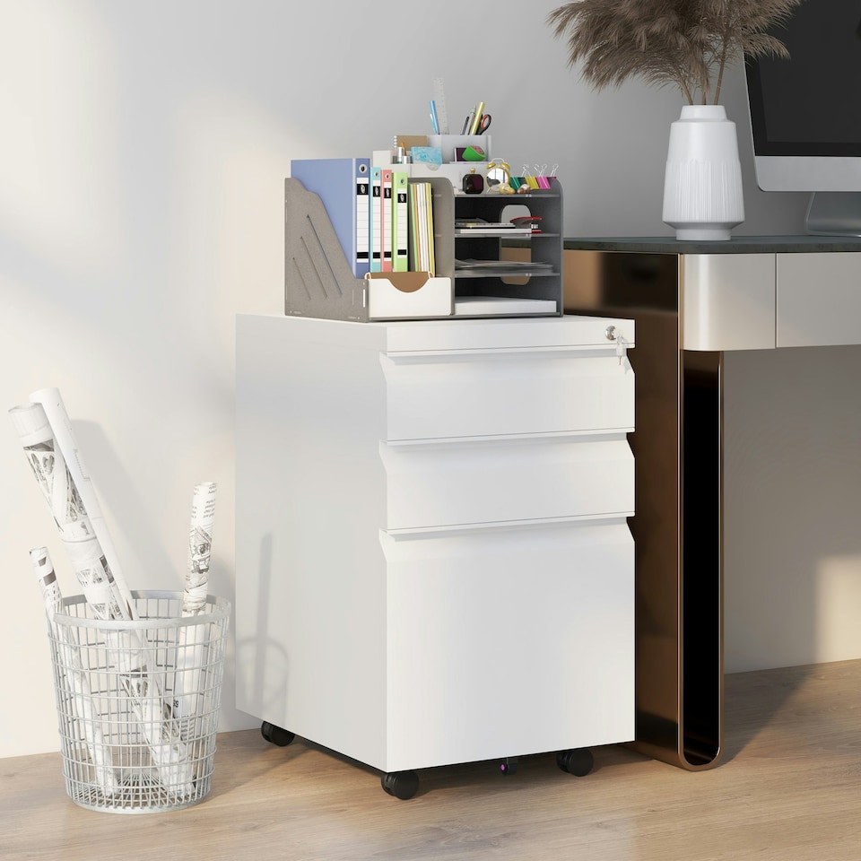 image 1 of Vinsetto Filing Cabinet with Lock and Hanging Bar for Letter A4 Legal, White White