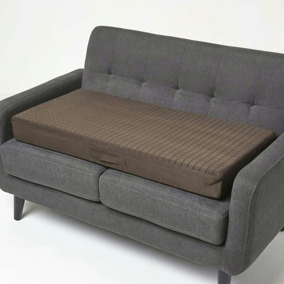 image 1 of Homescapes Brown Suede Orthopaedic Foam 2 Seater Booster Cushion | Brown | Chocolate | 100 x 50 x 10 cm