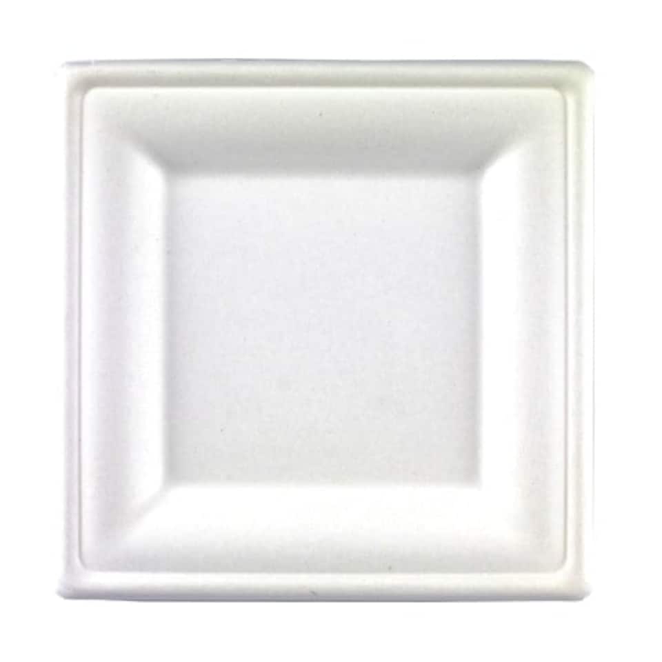 image 1 of White Square Compostable Bagasse Plates 26cm - Pack of 125
