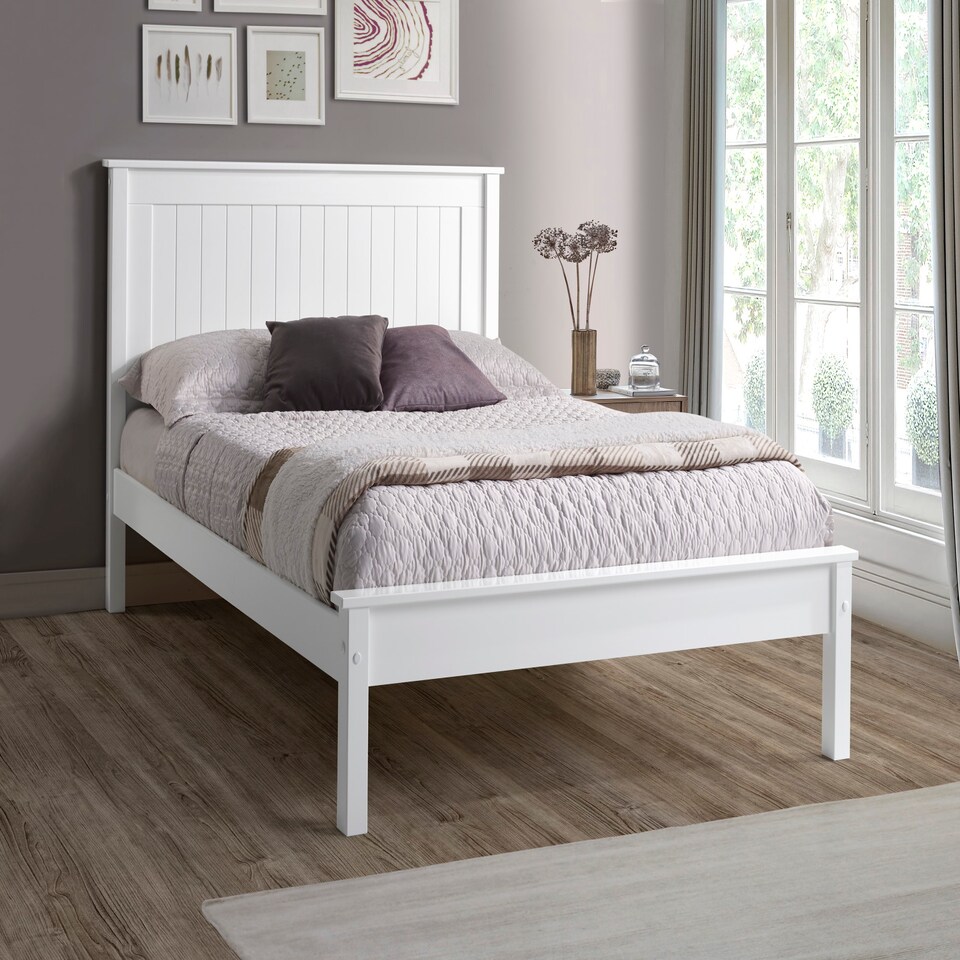 image 1 of 4ft Small Double Pure white,wood,wooden low foot end board,solid panel bed frame.Shaker style.