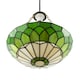 image 3 of Amber and Green Stained Glass Domed Tiffany Pendant Lamp Shade with Chain