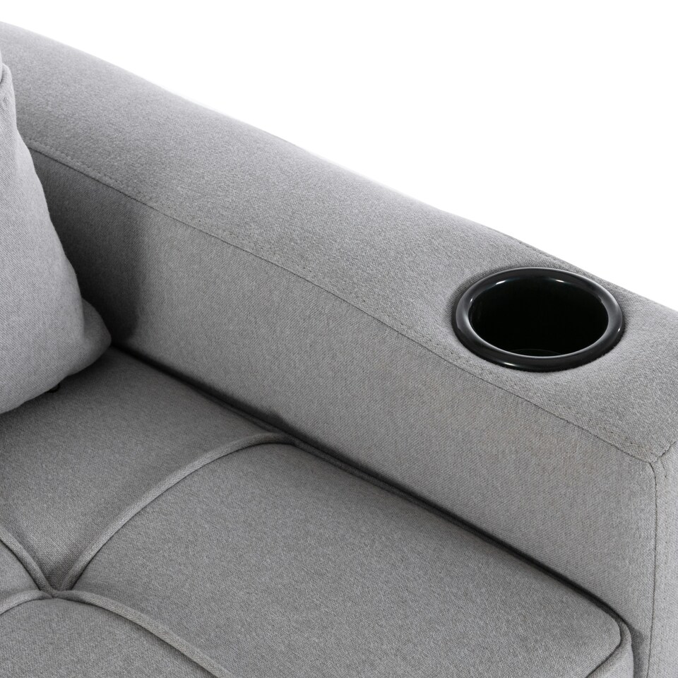 image 1 of Hudson 2-Seater Sofa Bed Linen Fabric with Cup Holders (Light Grey)