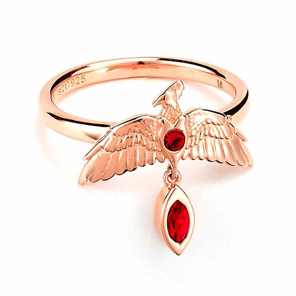 image 1 of Harry Potter Sterling Silver Fawkes Rose Gold Plated Ring Size L HPSR0113-L