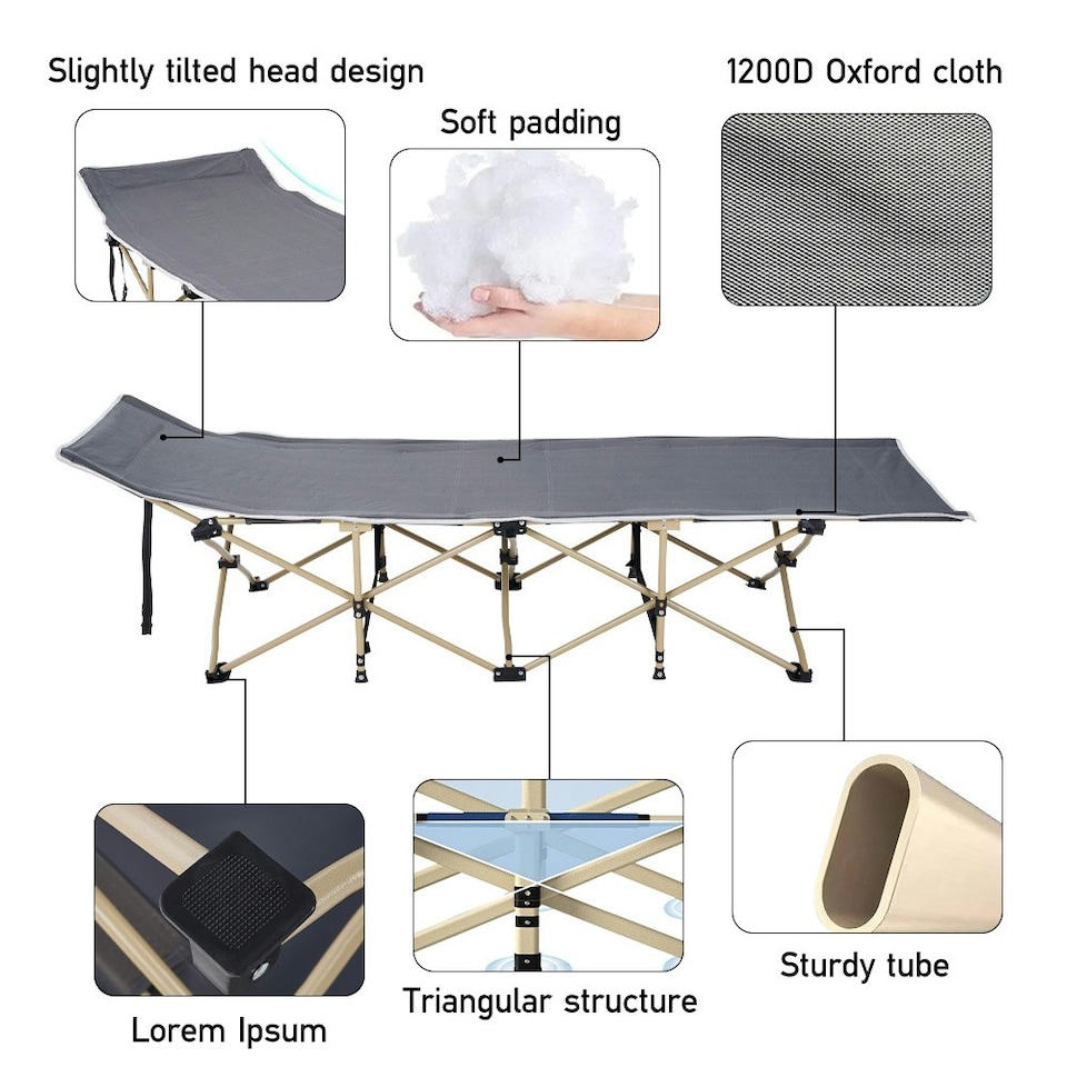 image 1 of Living and Home Portable Folding Camping bed - Grey 190cm | Grey | Portable/Travel
