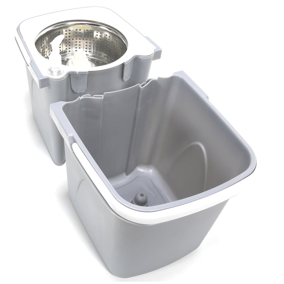 image 1 of Gr8 Home Grey Space Saving 360 Degree Rotating Dual Spin Dry Mop And Bucket 3 Microfibre Heads