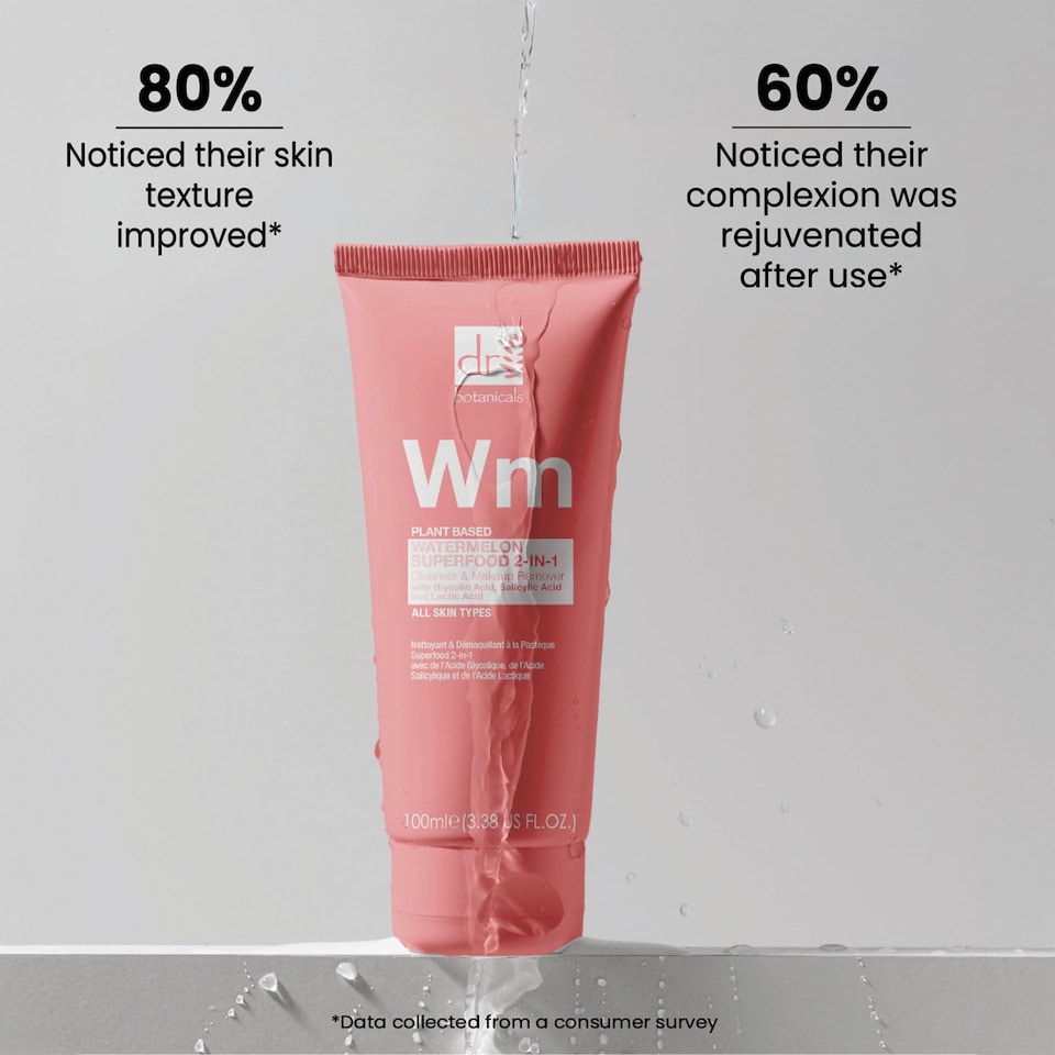 image 1 of Dr. Botanicals Watermelon Anti-Ageing 2-in-1 Cleanser with Glycolic Acid, Salicylic Acid 100ml for Acne, Blemishes, Large Pores, Dullness