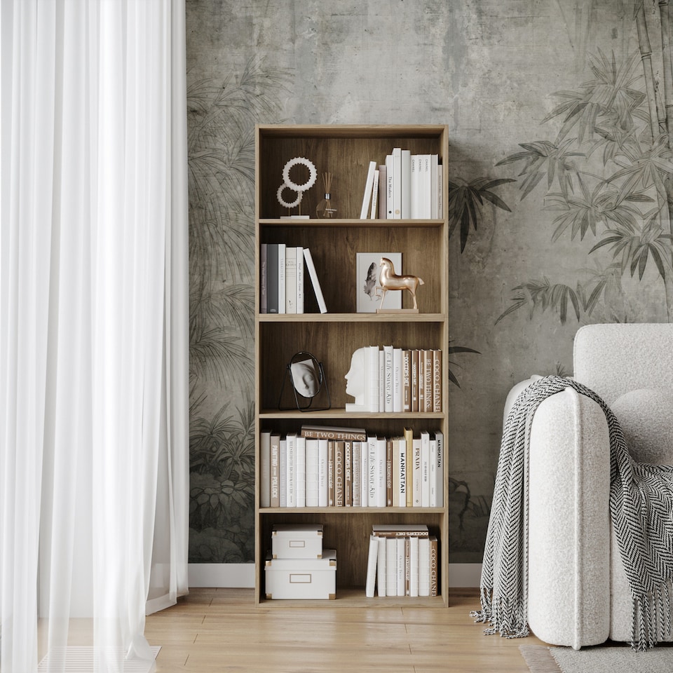 image 1 of Wide 5-Tier Bookcase | Brown | 1
