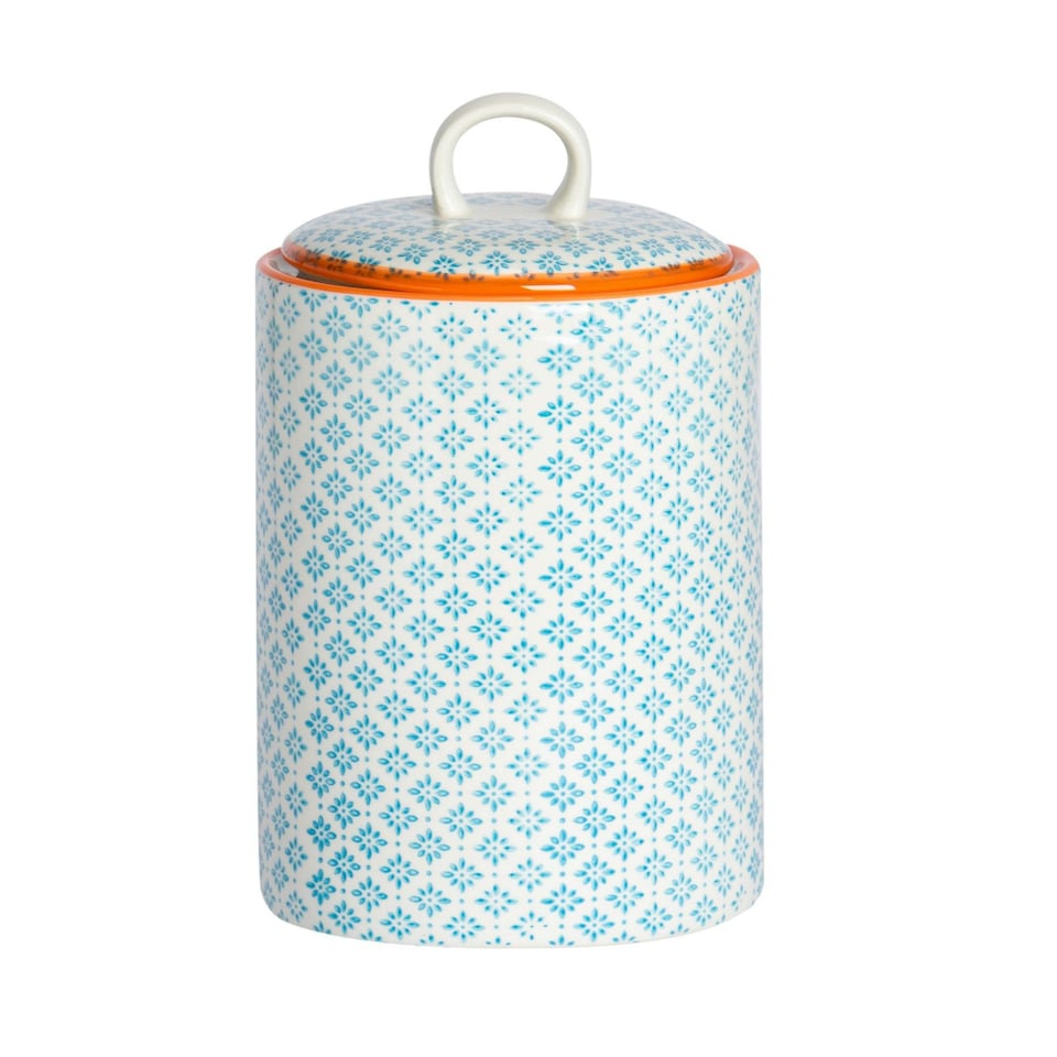image 1 of Nicola Spring Hand-Printed Kitchen Canister - 15.5cm - Blue