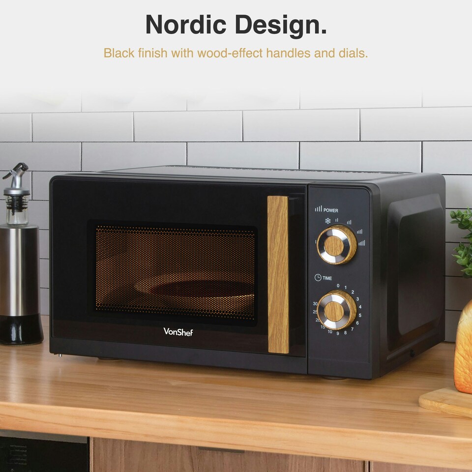 image 1 of VonShef Nordic Microwave 20L 700W Black & Wood