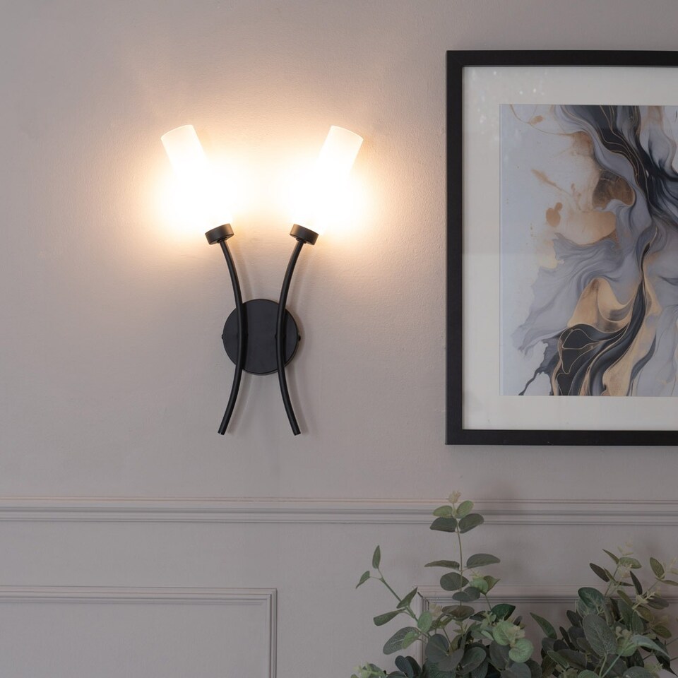 image 1 of ValueLights Maya Matte Black 2 Way Curved Wall Light & Bulbs | Black