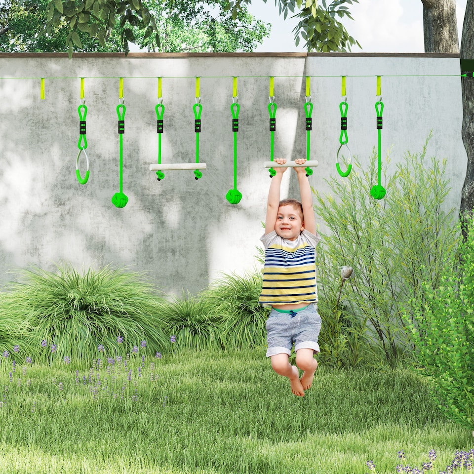 image 1 of AIYAPLAY Seven-Piece Kids Zip Line Kit for Garden, 10m Length