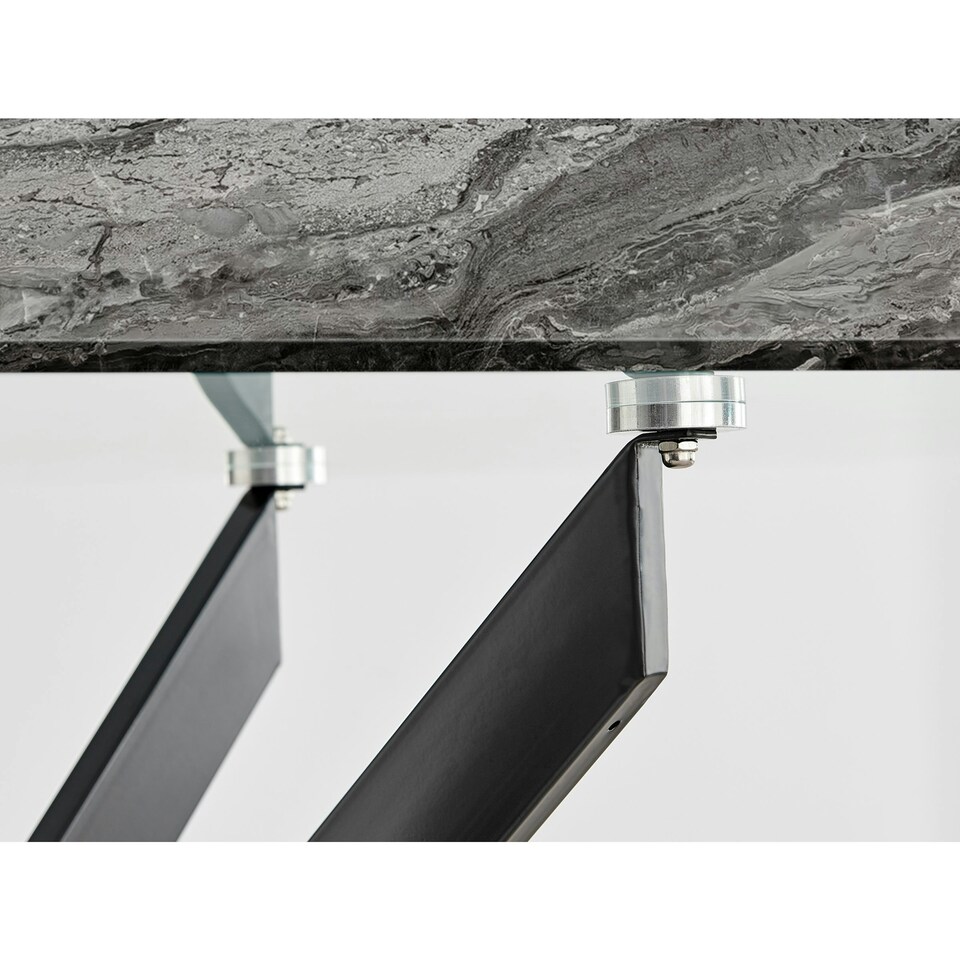 image 1 of Furniturebox Leonardo Glass Marble Top Black Legs 6 Seat Dining Table