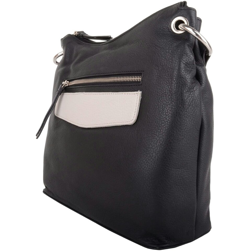 image 1 of Genuine Soft Leather Cross Body Shoulder Contrast Pocket Handbag Blue | Navy