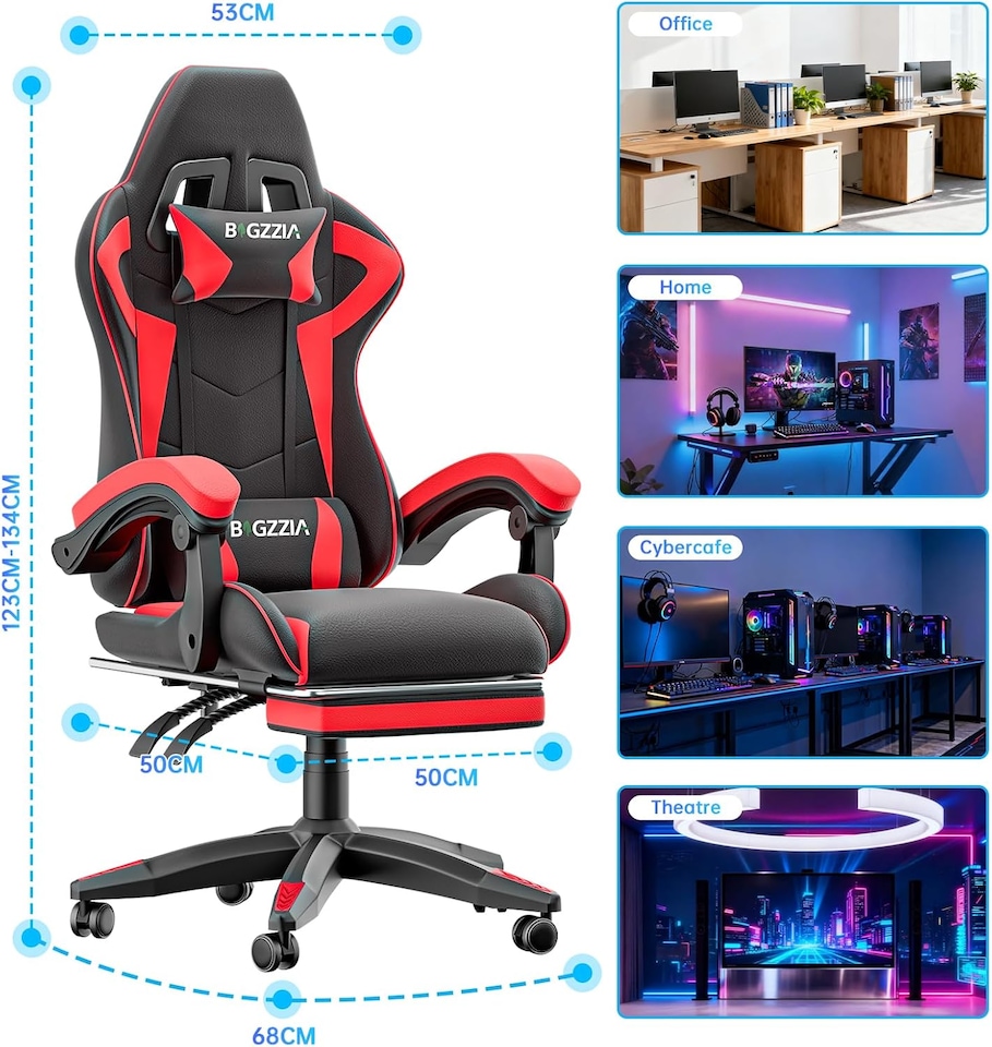 image 1 of Rattantree Ergonomic Gaming Chair with Footrest & Lumbar Cushion