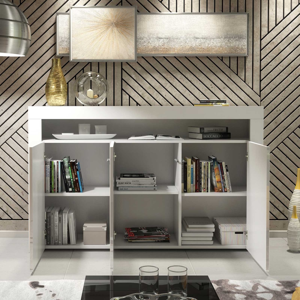 image 1 of TV Unit TV Stand Sideboard Storage Cabinet Cupboard White High Gloss 155cm