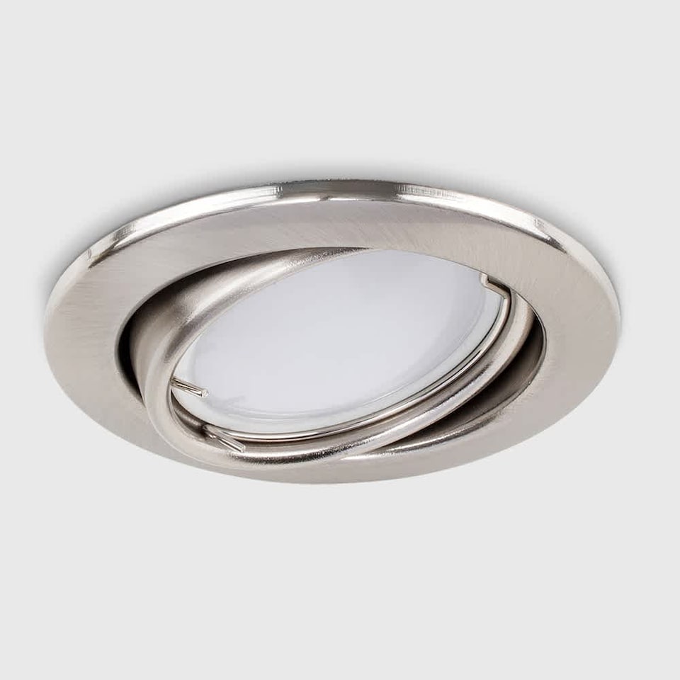 image 1 of ValueLights 6 Pack Fire Rated Brushed Chrome Tiltable GU10 Recessed Ceiling Downlights | Chrome