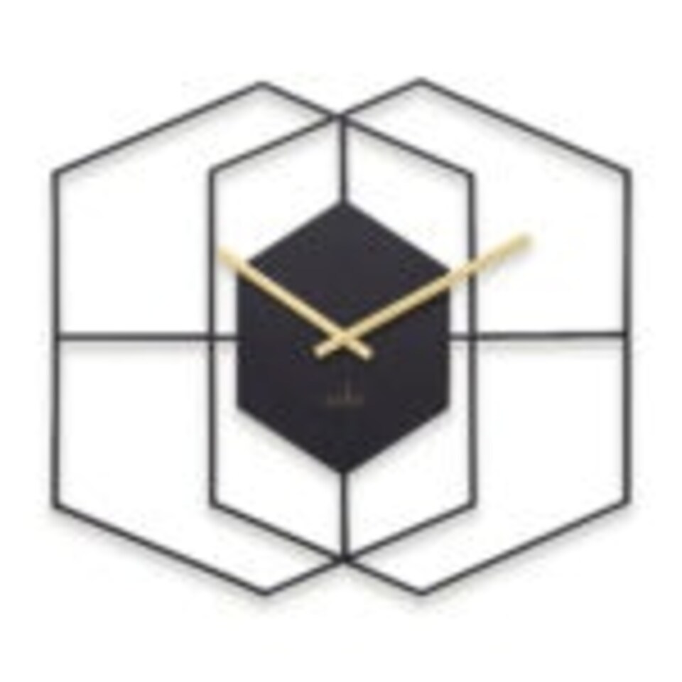 image 1 of Acctim Addison Large Wall Clock Quartz Hexagonal Geometric Painted Metal Matt Black 55cm Gold