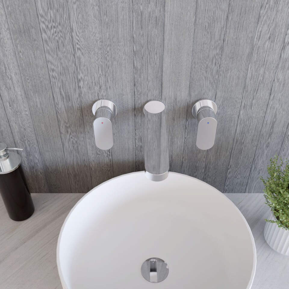 image 1 of Current Round Wall Mount 3 Tap Hole Basin Mixer Tap, Spout - Chrome