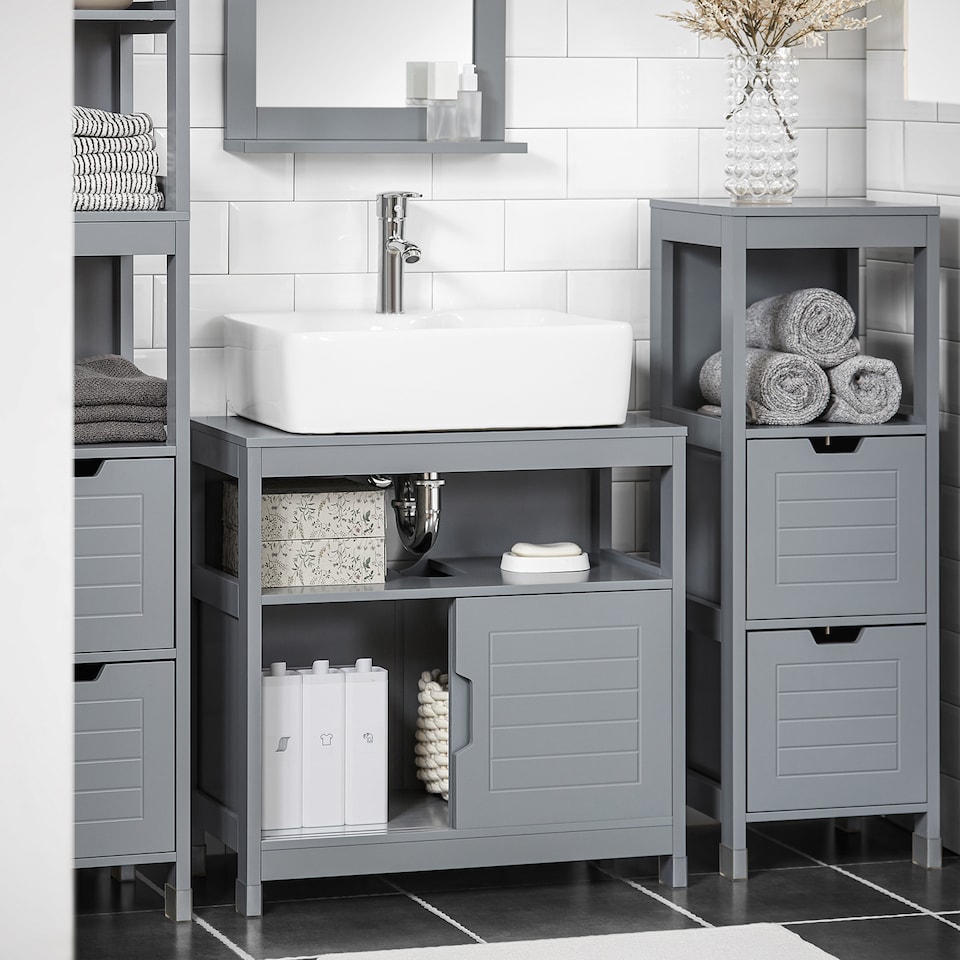 image 1 of SoBuy FRG128-SG,Under Sink Bathroom Cabinet with Double Sliding Doors | Grey | Grey | 1
