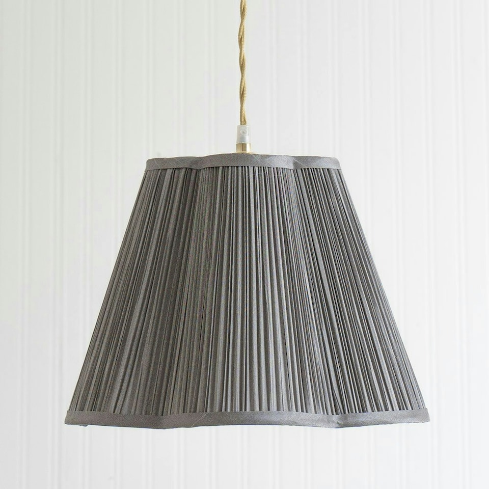 image 1 of ValueLights Loralei Dark Grey Large Pleated Faux Silk Scallop Easy Fit Lamp Shade with Bulb Grey