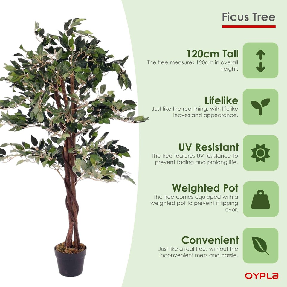 image 1 of Artificial Ficus Tree Plant 120cm Indoor Outdoor Decoration | Green