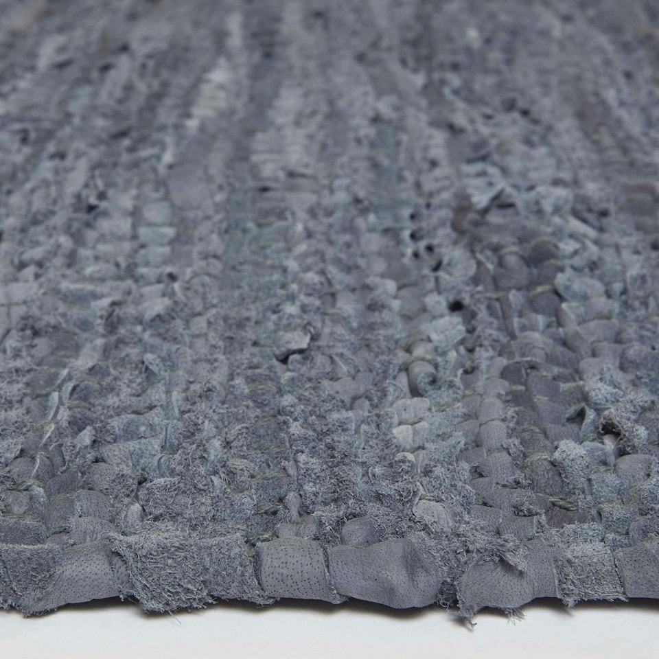 image 1 of Homescapes Recycled Leather Handwoven Stripe Rug | Grey | Grey