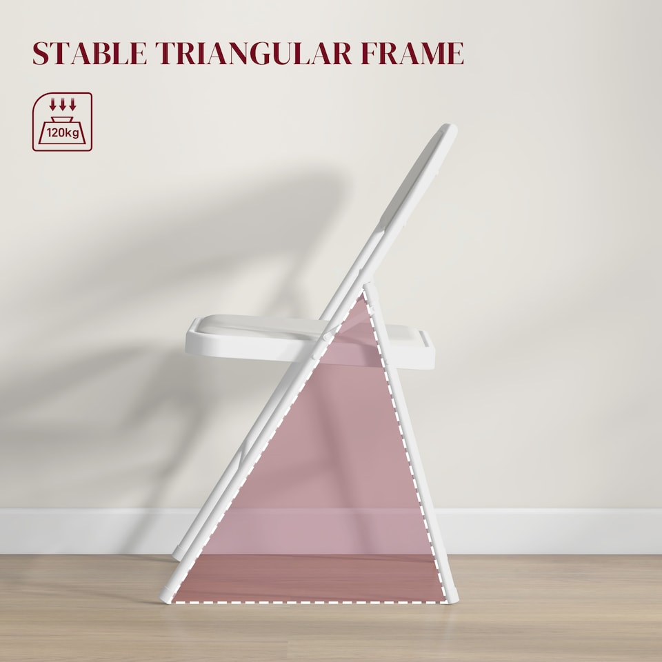 image 1 of HOMCOM Padded Folding Chairs Set of 2 PU Leather Foldable Chairs with Cushioned Seat and Metal Frame for Home Office Dining Computer Desk Reception Room White