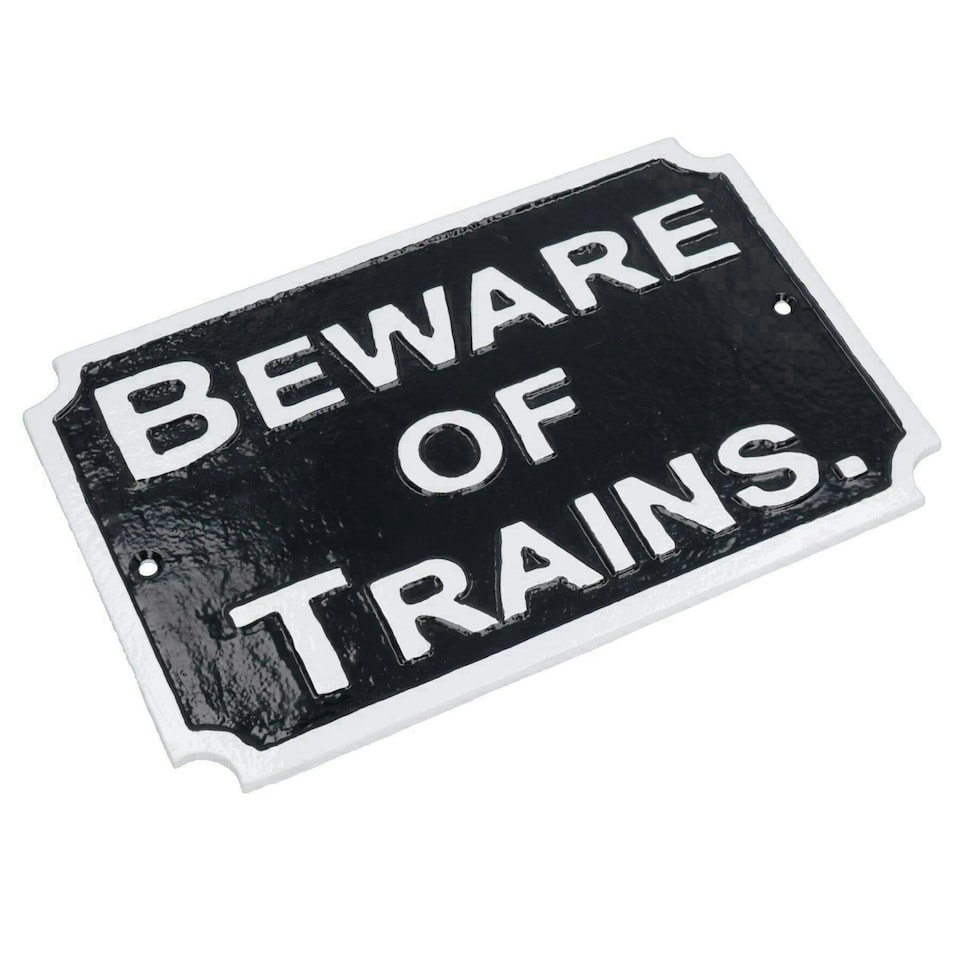 image 1 of Beware Train Cast Iron Railway Sign Plaque Door Wall House Fence Gate Garden