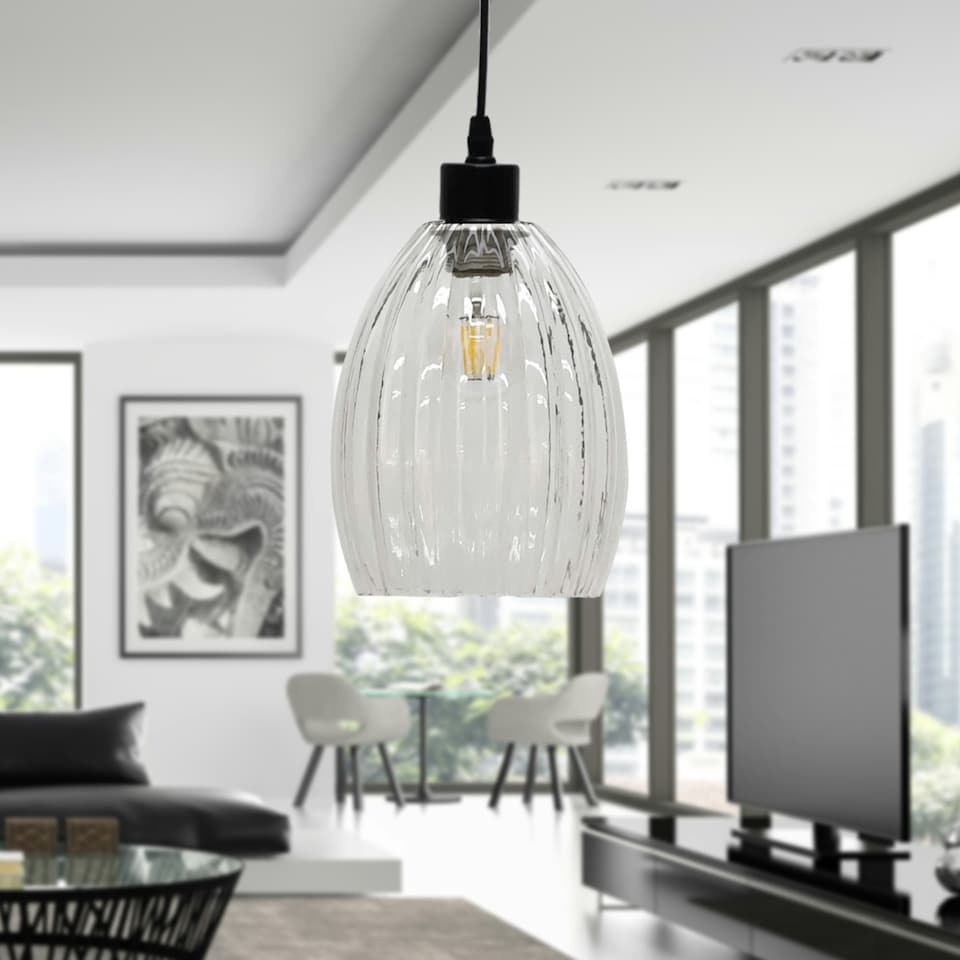 image 1 of Birch - Clear Fluted Glass Easy Fit Pendant Shade Clear