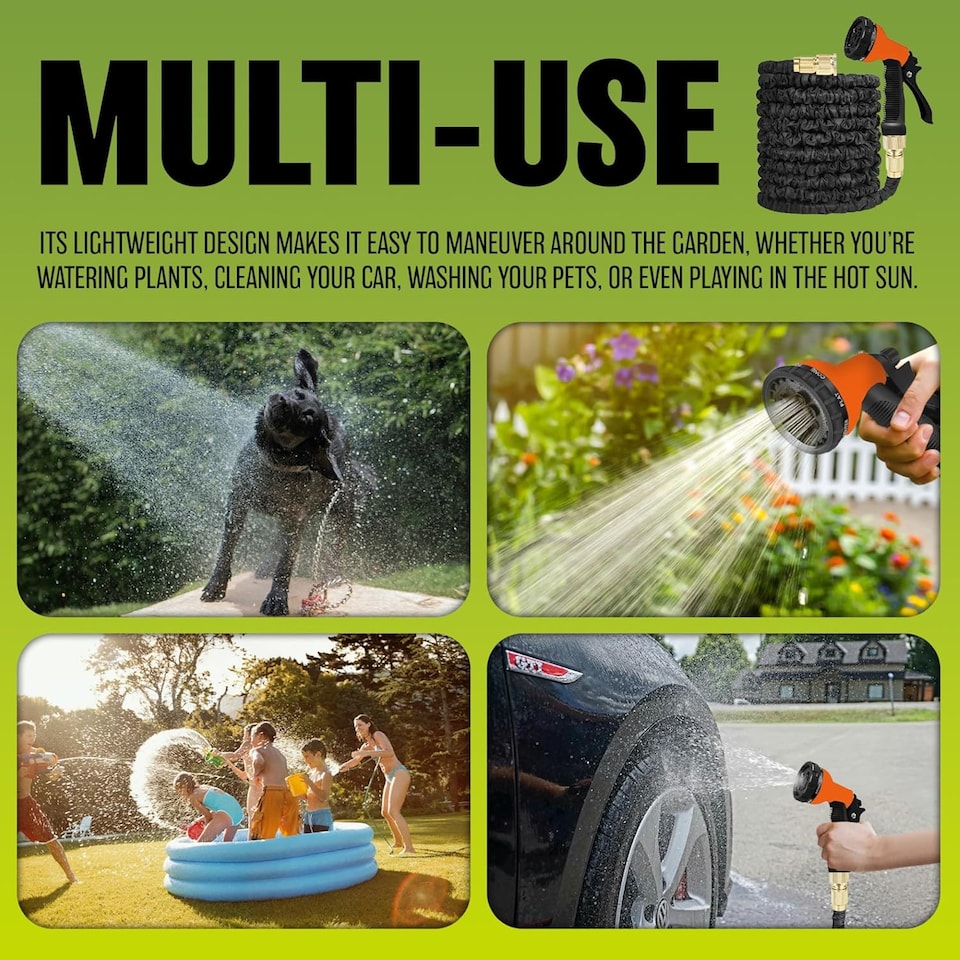 image 1 of 150ft Black Garden Snake Hose Expandable Flexible Hose Pipe & Spray Gun