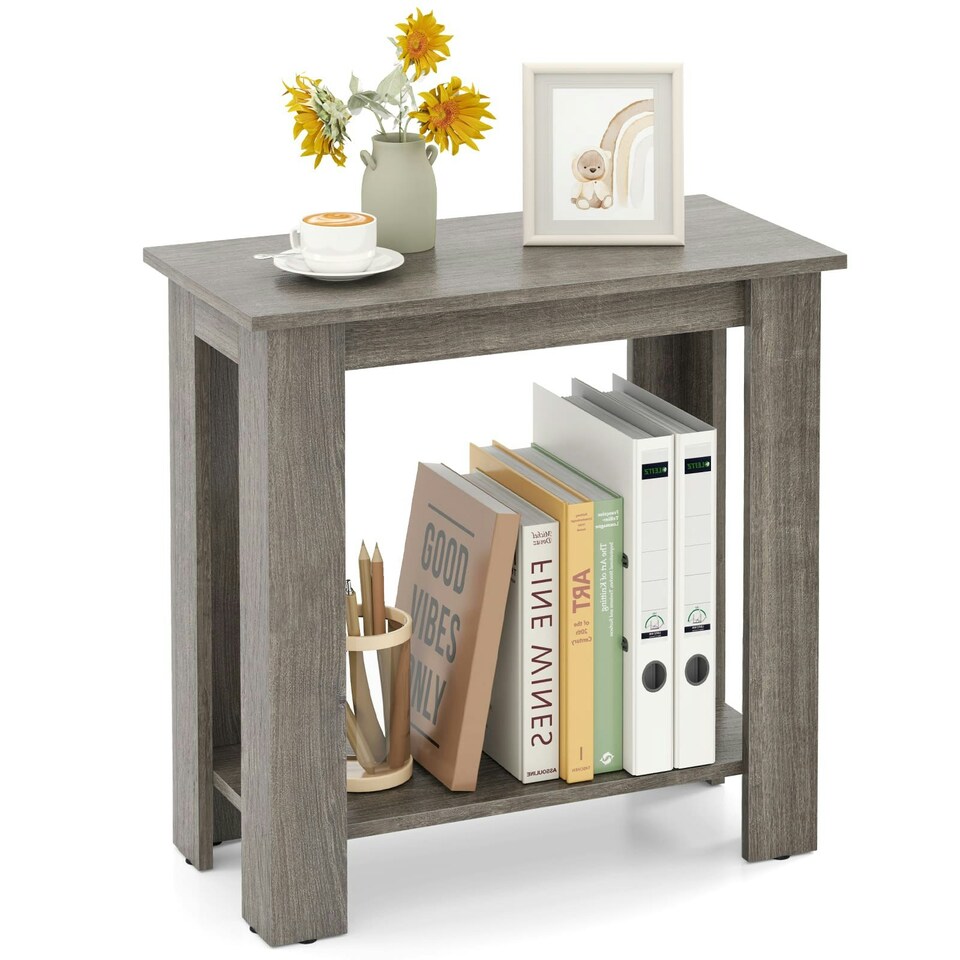 image 1 of COSTWAY 2-Tier End Table Modern Side Table w/Storage Shelf Grey