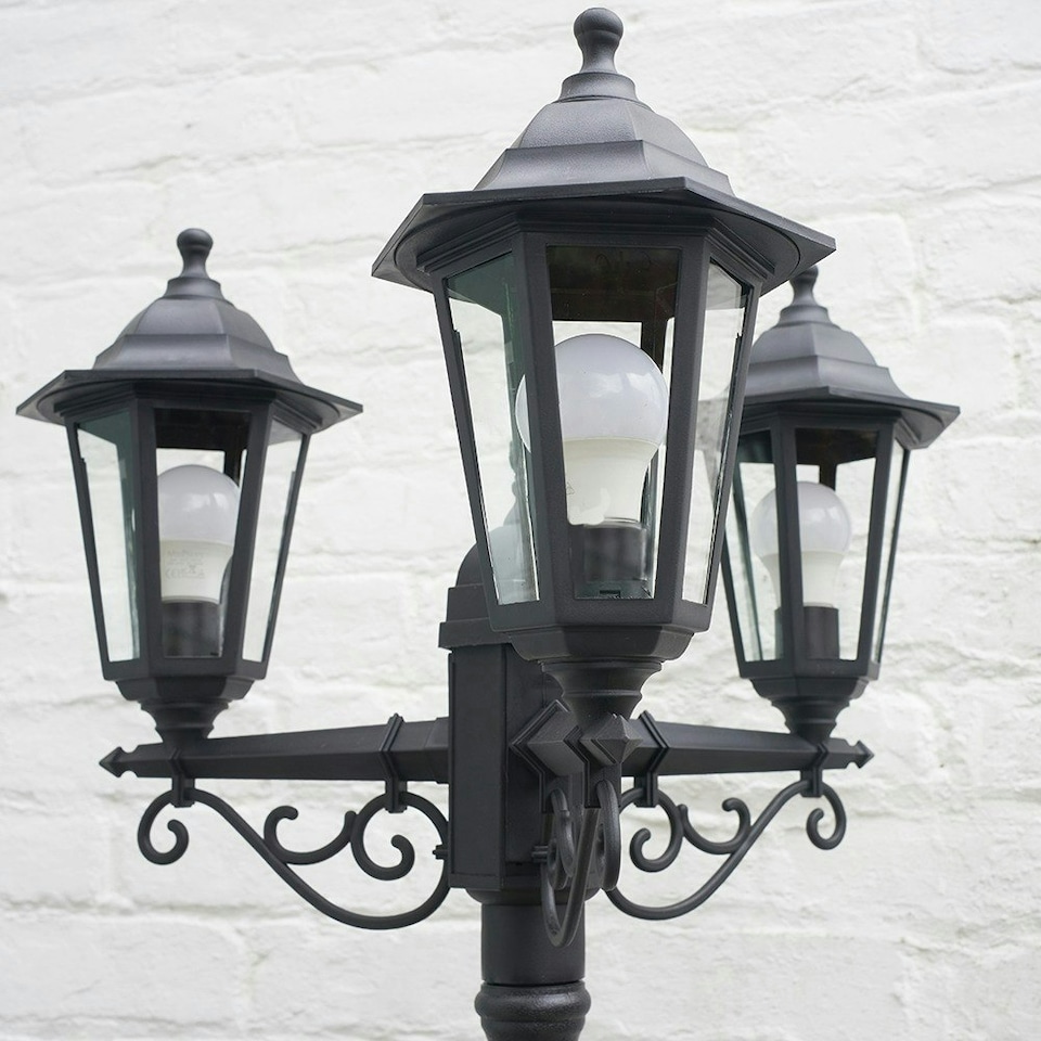 image 1 of ValueLights Mayfair 3 Way Black Outdoor Lamp Post Light