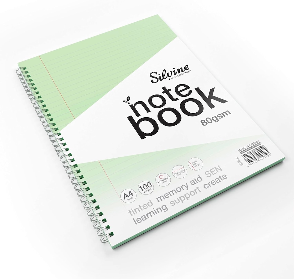 image 1 of Pack of 3 A4 100 Pages Twin Wire SEN Green Paper Dyslexia Notebooks Lined with Margin