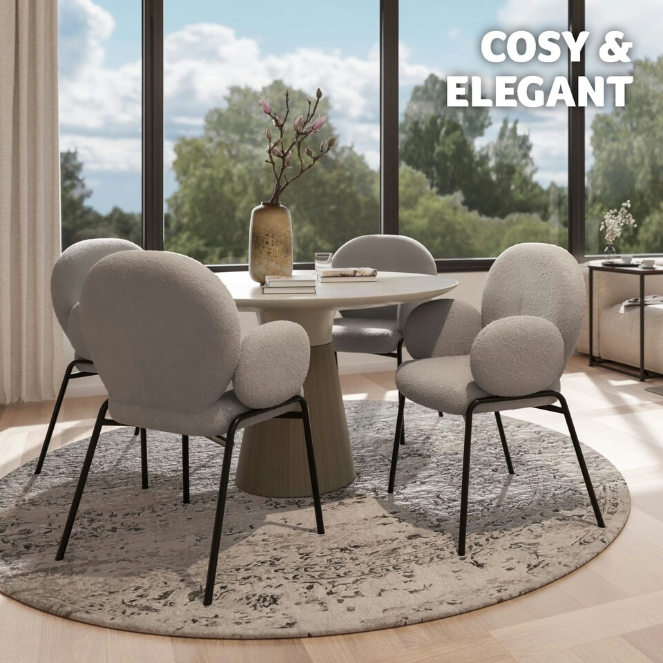 image 1 of Dining Chair - Boucle cover, plush padding, high backrest - Set of 2 Grey | Light Grey
