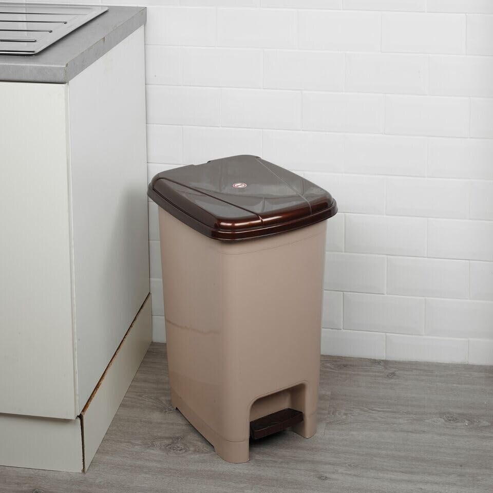 image 1 of Slim Pedal Waste Recycling Bin Can Insert Step On Lid Kitchen Bathroom | Brown | 40L- Cappuccino