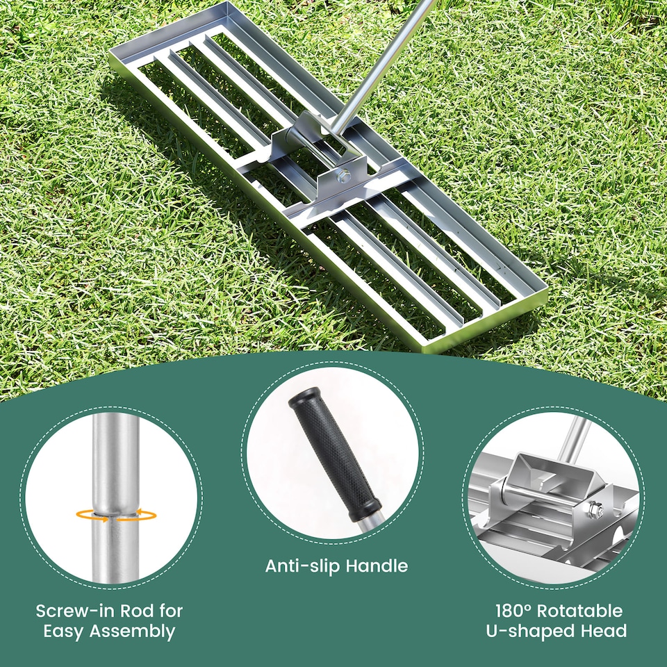 image 1 of COSTWAY Lawn Leveling Rake 91 cm x 25 cm Heavy Duty Level Lawn Tool-Silver