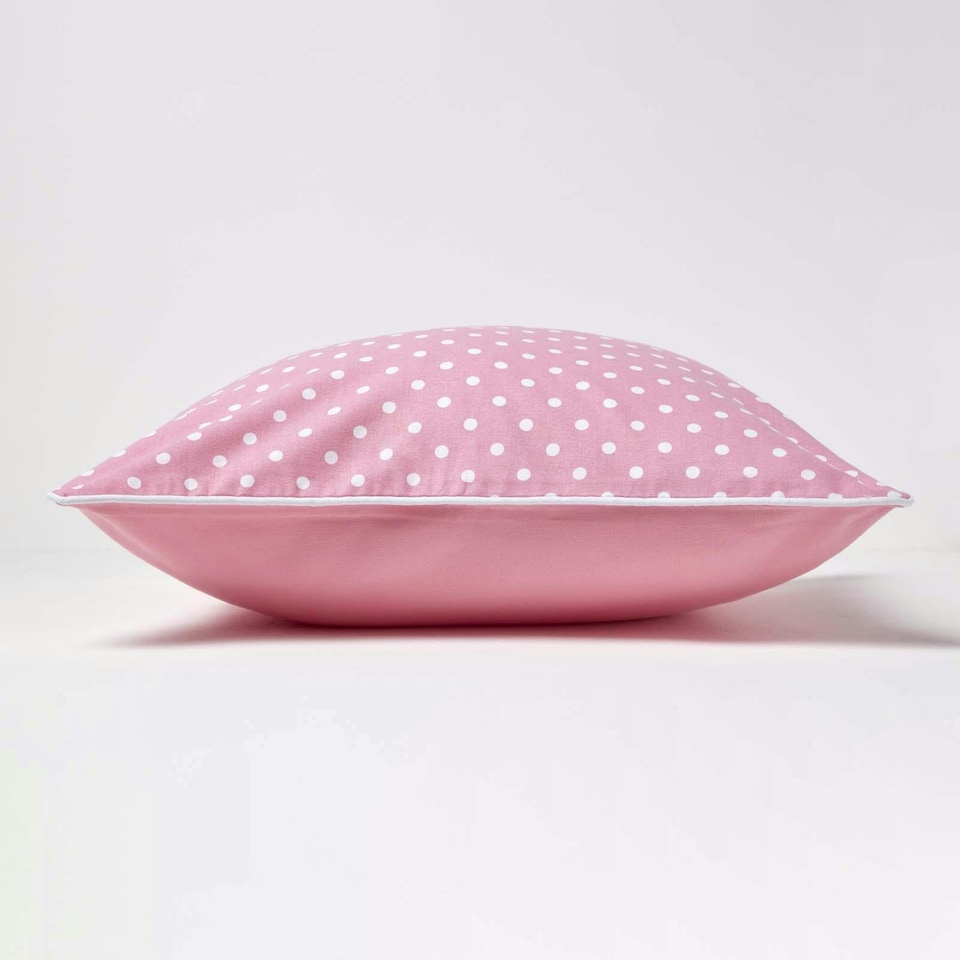 image 1 of Homescapes Cotton Pink Polka Dots Cushion Cover - 60 x 60 cm | Pink | Pink | 60 x 60 cm