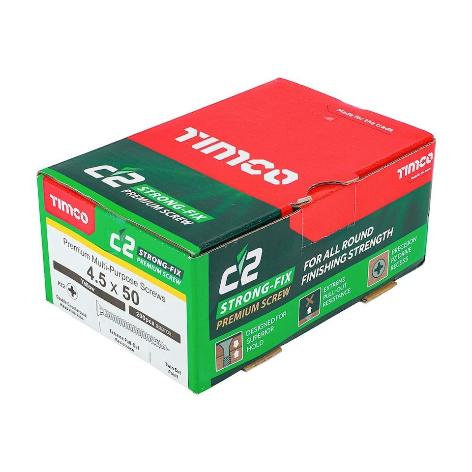 image 1 of Timco - C2 Strong-Fix Multi-Purpose Premium Screws - PZ - Double Countersunk - Yellow (Size 4.5 x 50 - 200 Pieces)