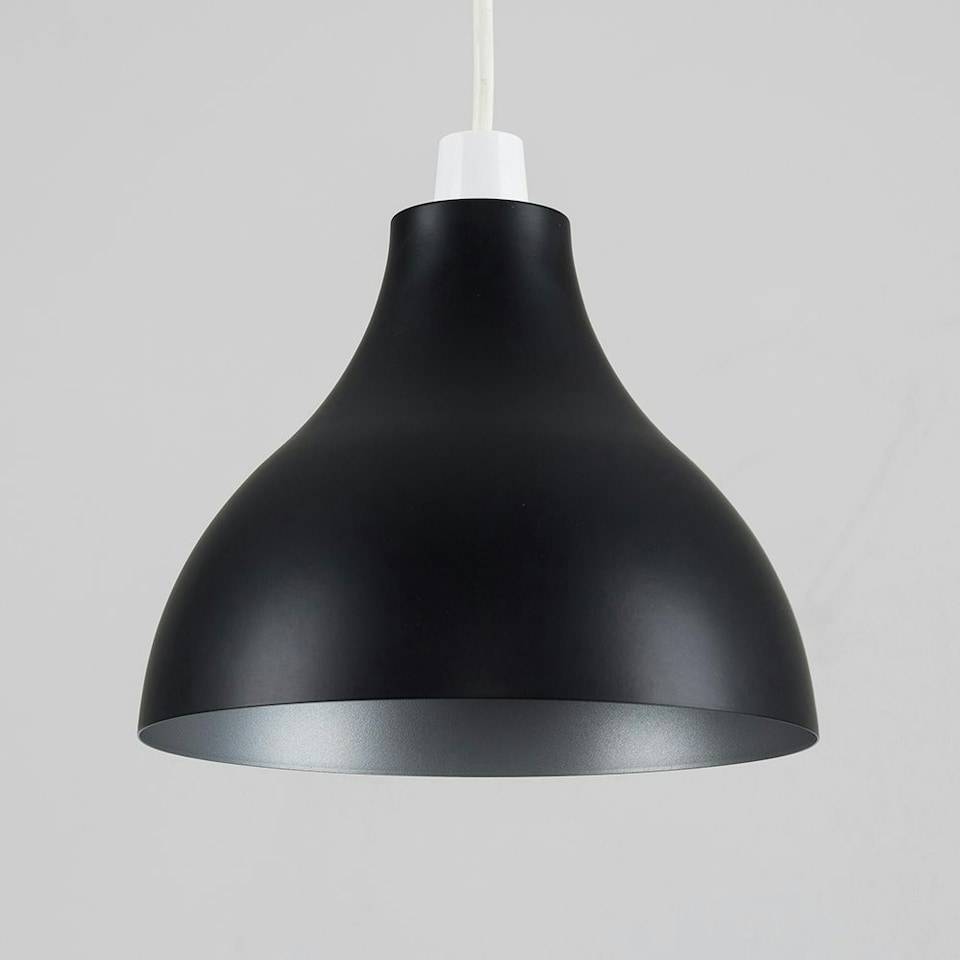 image 1 of ValueLights Dexter Black Ceiling Pendant Shade and E27 GLS LED 6W Warm White 3000K Bulb Black