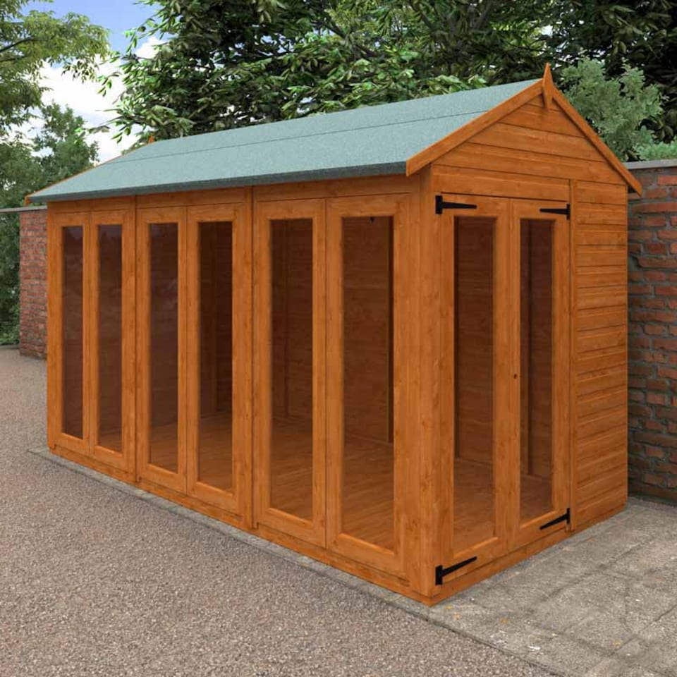 image 1 of 12x6 Flex Apex Full Pane Summerhouse 12mm Flex - L353.8 x W175 x H23.32 cm - Solid Wood/Softwood/Pine - Burnt Orange