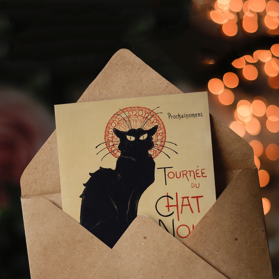 image 1 of Steinlen Art Card Black Cat Chat Noir Cabaret Vintage Advert