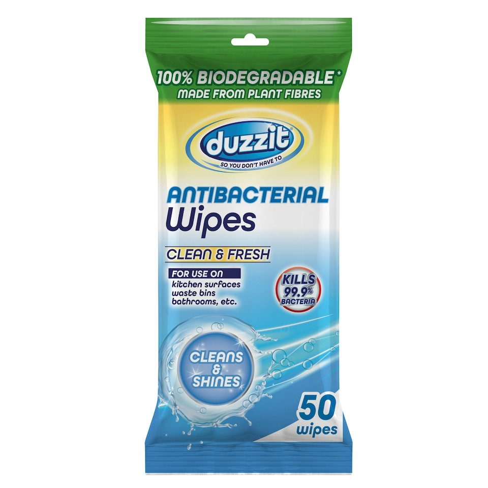 image 1 of Pack of 50 Duzzit Biodegradable Antibacterial Clean And Fresh Wipes