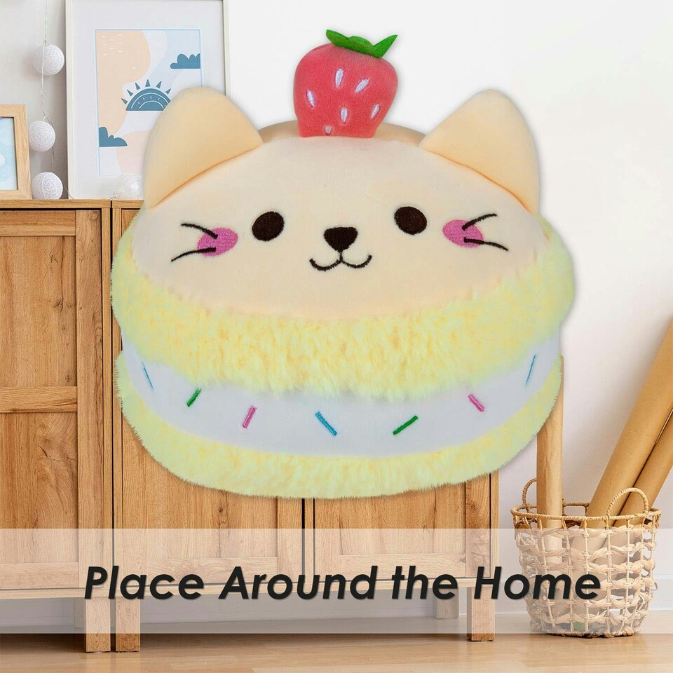 image 1 of Macaroon Cat Soft Toy Cute Plushie Huggable Cuddly Stuffed Toy 23cm Yellow