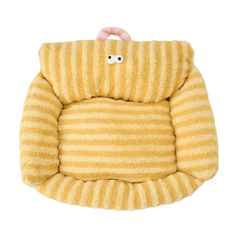 image 1 of Living and Home Soft Striped Plush Pet Bed for Cats & Dogs | Yellow | One Size | 1