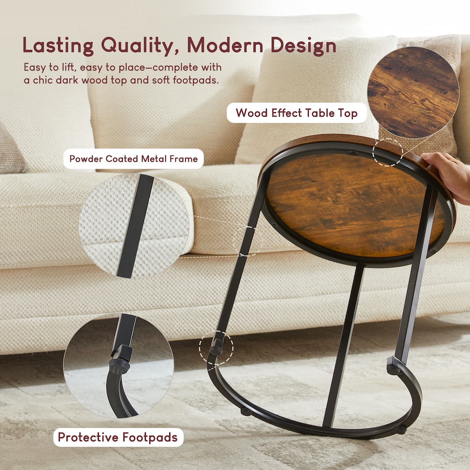 image 1 of Vida Designs Brooklyn Round Nest of Tables 2 Piece Set Nesting Sofa Bedside Side Table, Dark Wood