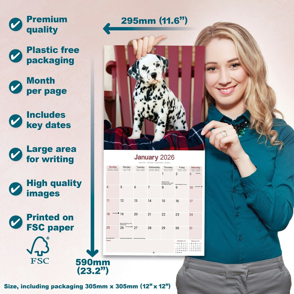 image 1 of Dalmatian 2026 Calendar | Square Wall Calendar | Dog Breed Gift | Plastic Free Packaging | by Avonside Publishing